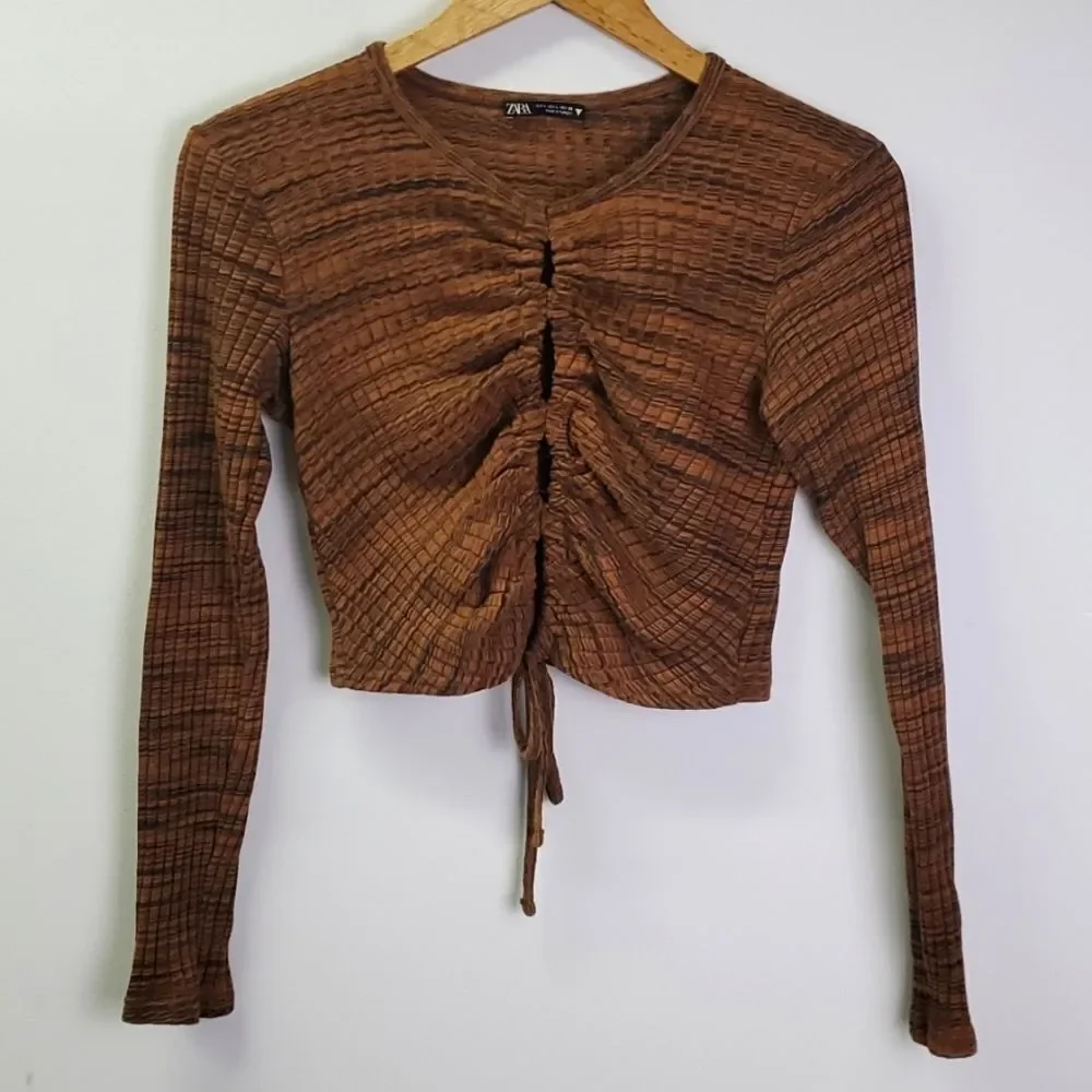 Zara Cutout Cropped Long Sleeve Top Size Large